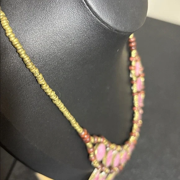 Vintage Stone Bib Brass Handcrafted Necklace Egyptian - Picture 5 of 9